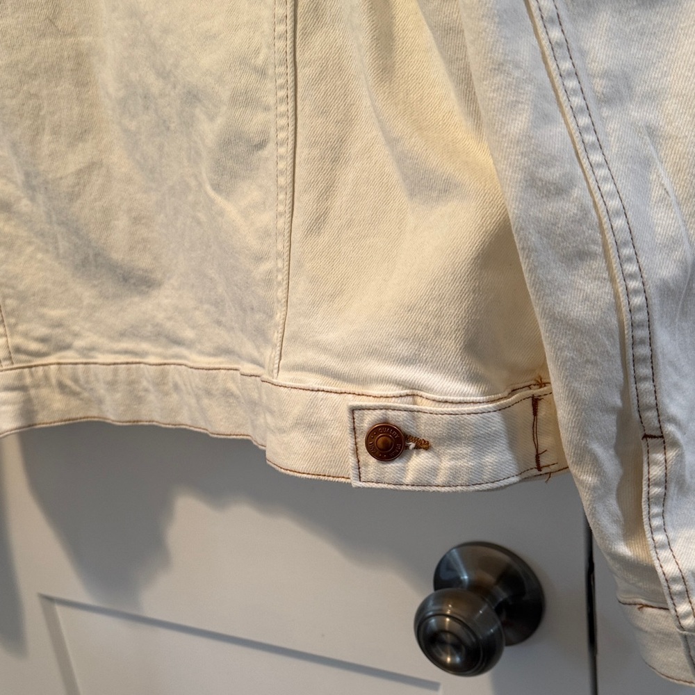 Zara Denim Jacket w Contrast Top Stitching Off White Trucker  size XL - Picture 4 of 8